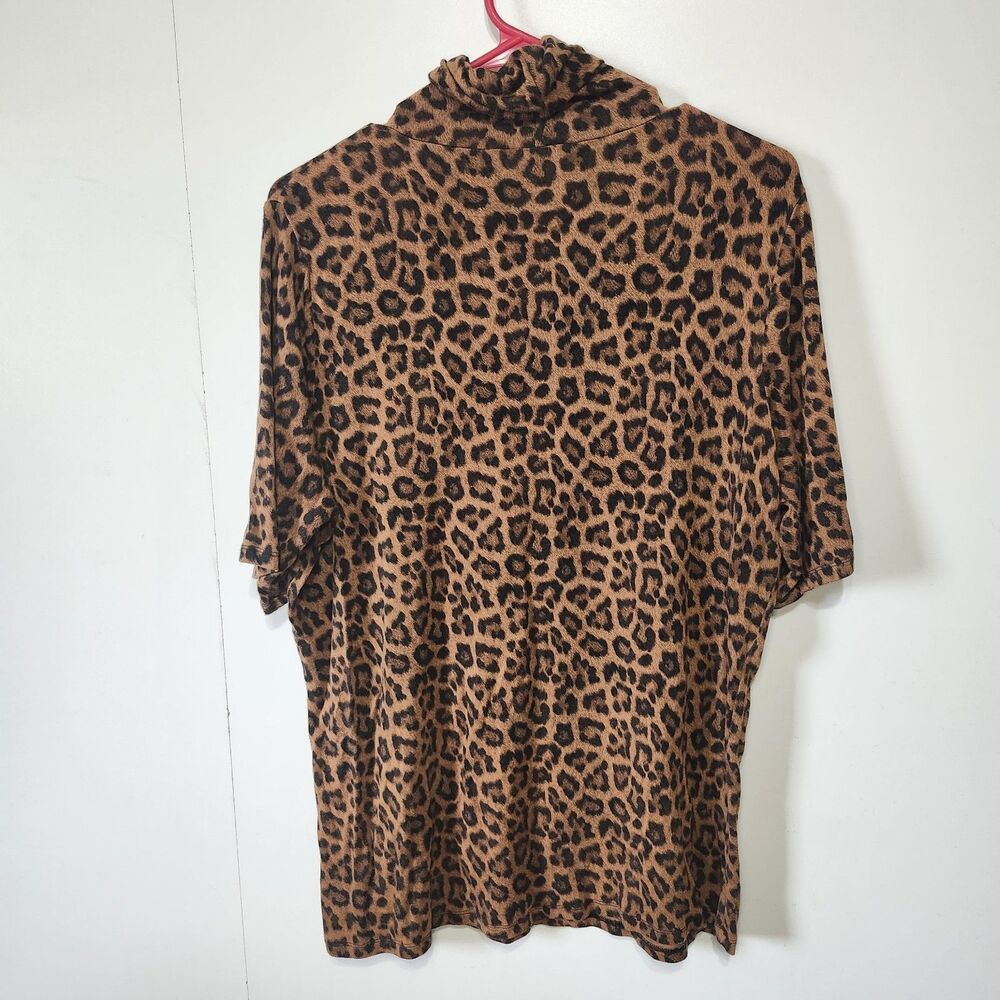 Michael Kors Leopard Print Mock Neck Top Womens 1X Stretch Short Sleeve - Picture 2 of 8